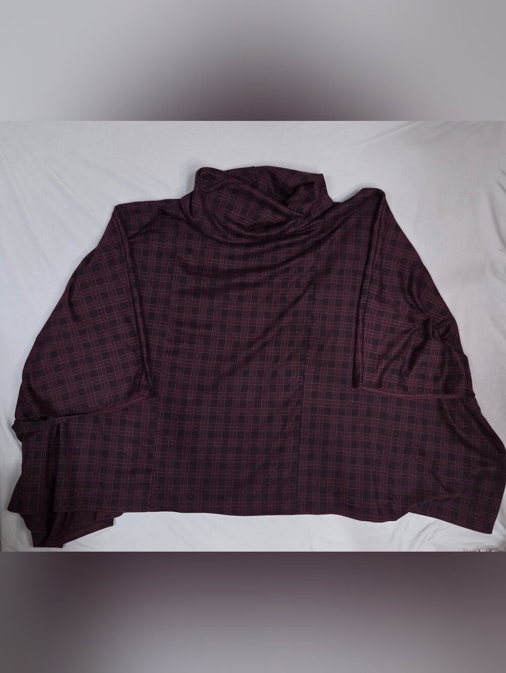 Suzanne Betro Signature XL Dark Burgundy Black Plaid Cowl Neck Soft Knit Top